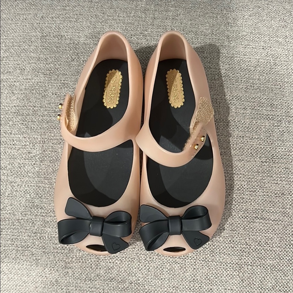Mini Melissa Pink and Black Sandals with Bow Accents